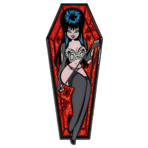 Elvira Spider Coffin Glitter Enamel Pin