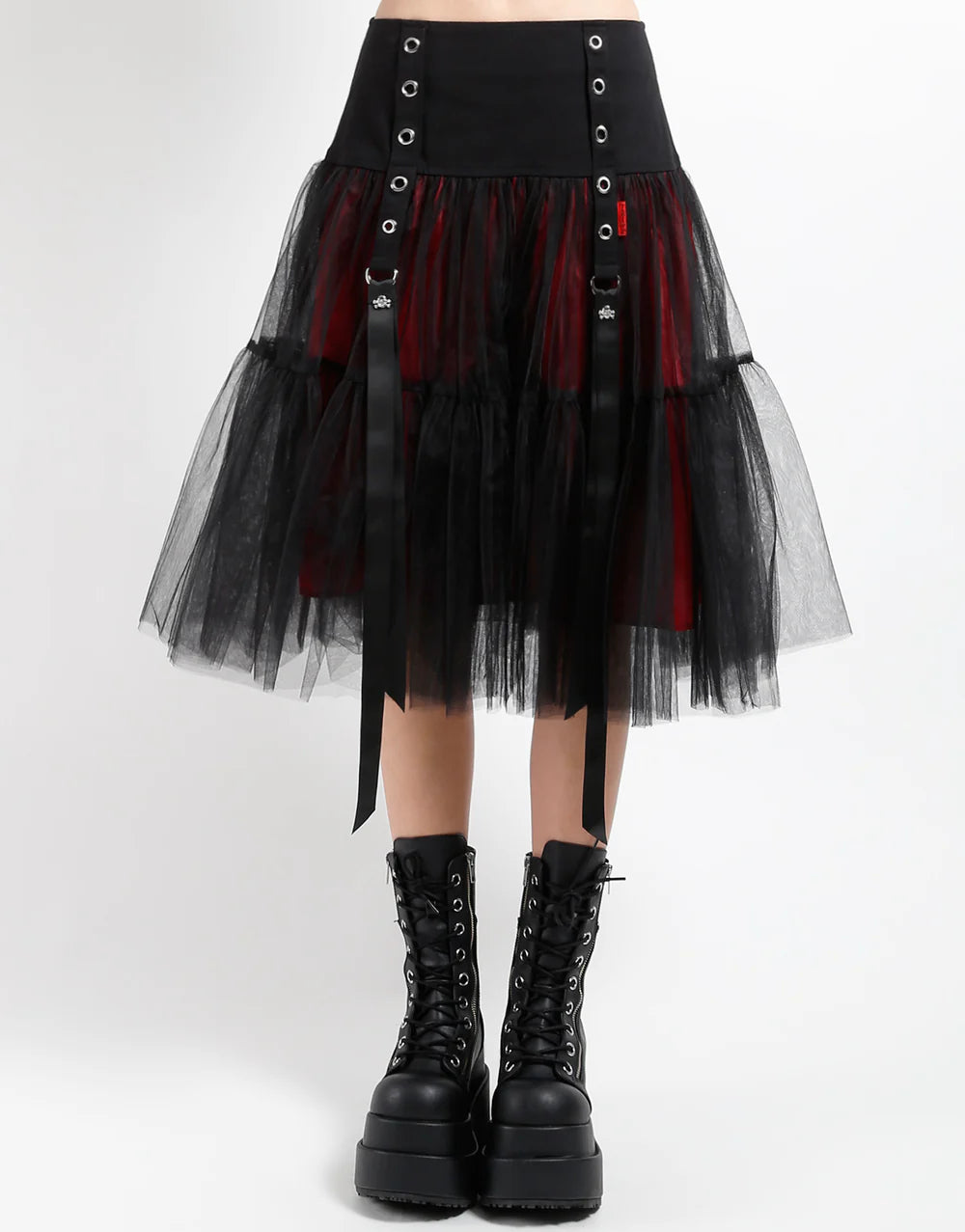 Tutu Ribbon Tulle Skirt - Black/Red
