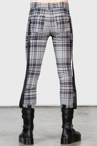 Office Riot Strappy Trousers - Grey Tartan