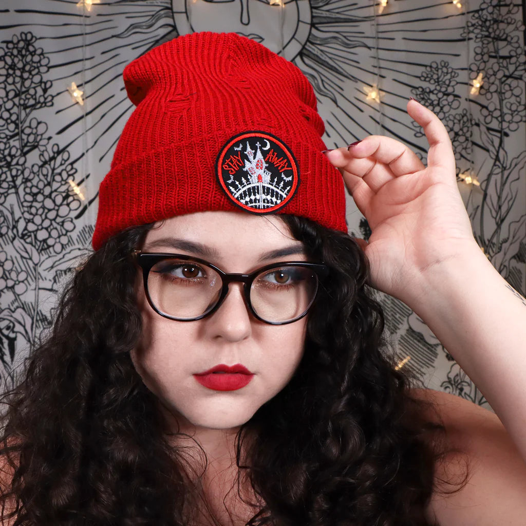 Stay Away - - Distressed Beanie - Red