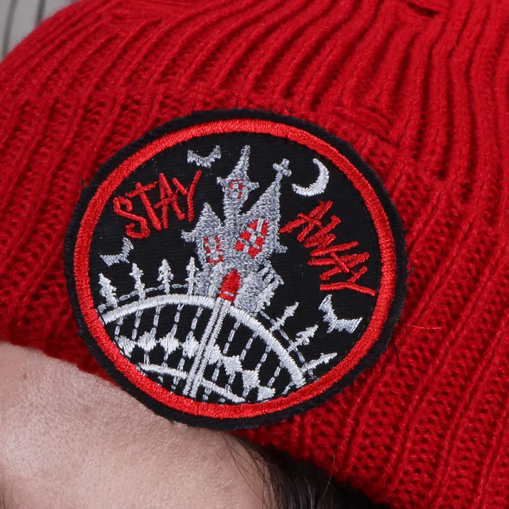 Stay Away - - Distressed Beanie - Red
