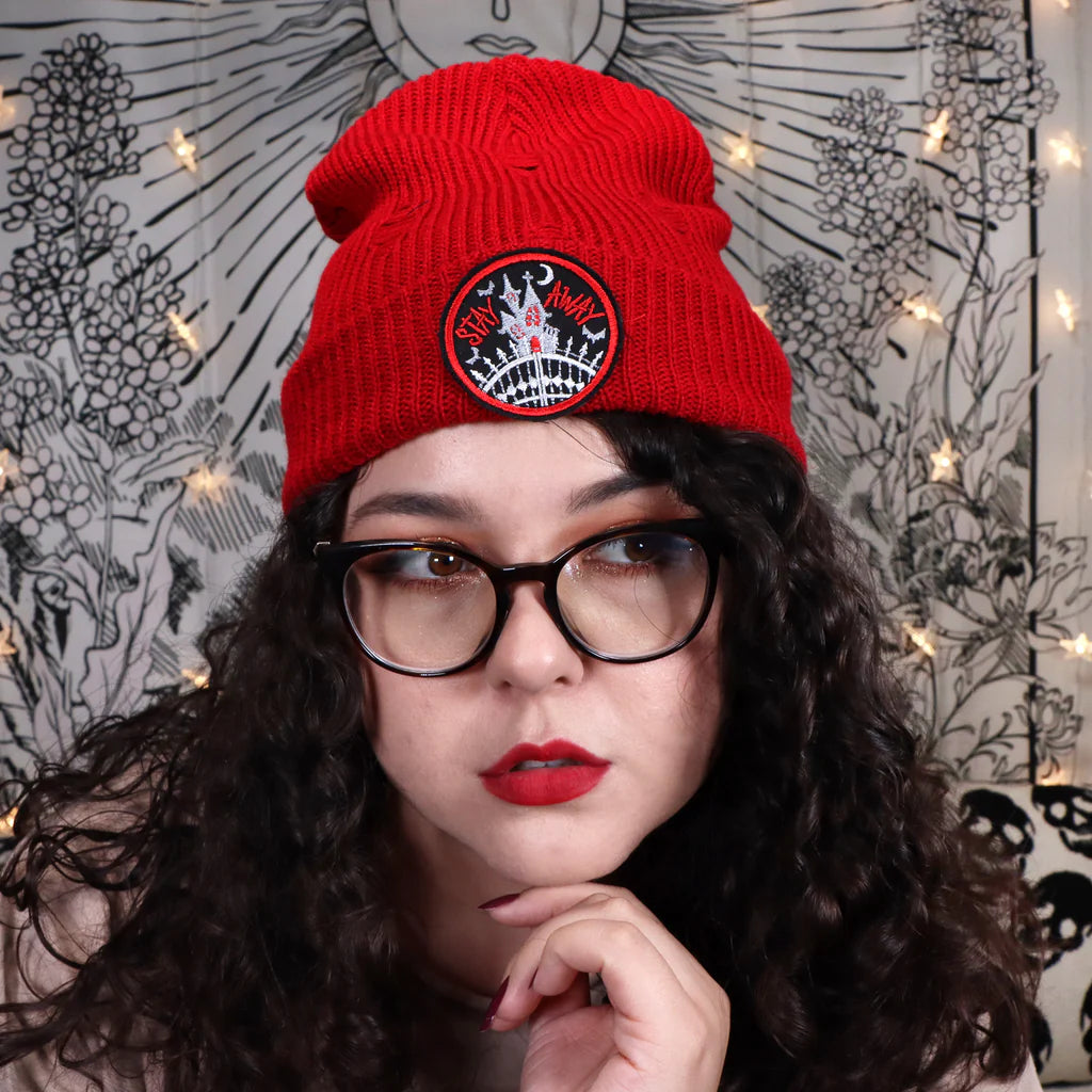 Stay Away - - Distressed Beanie - Red