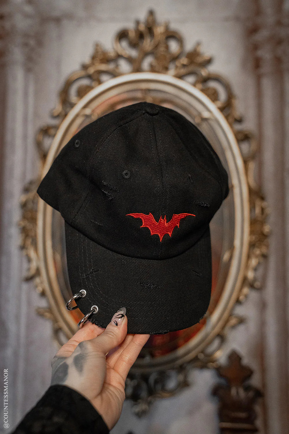 Vampire Bat Pierced Baseball Cap - Red
