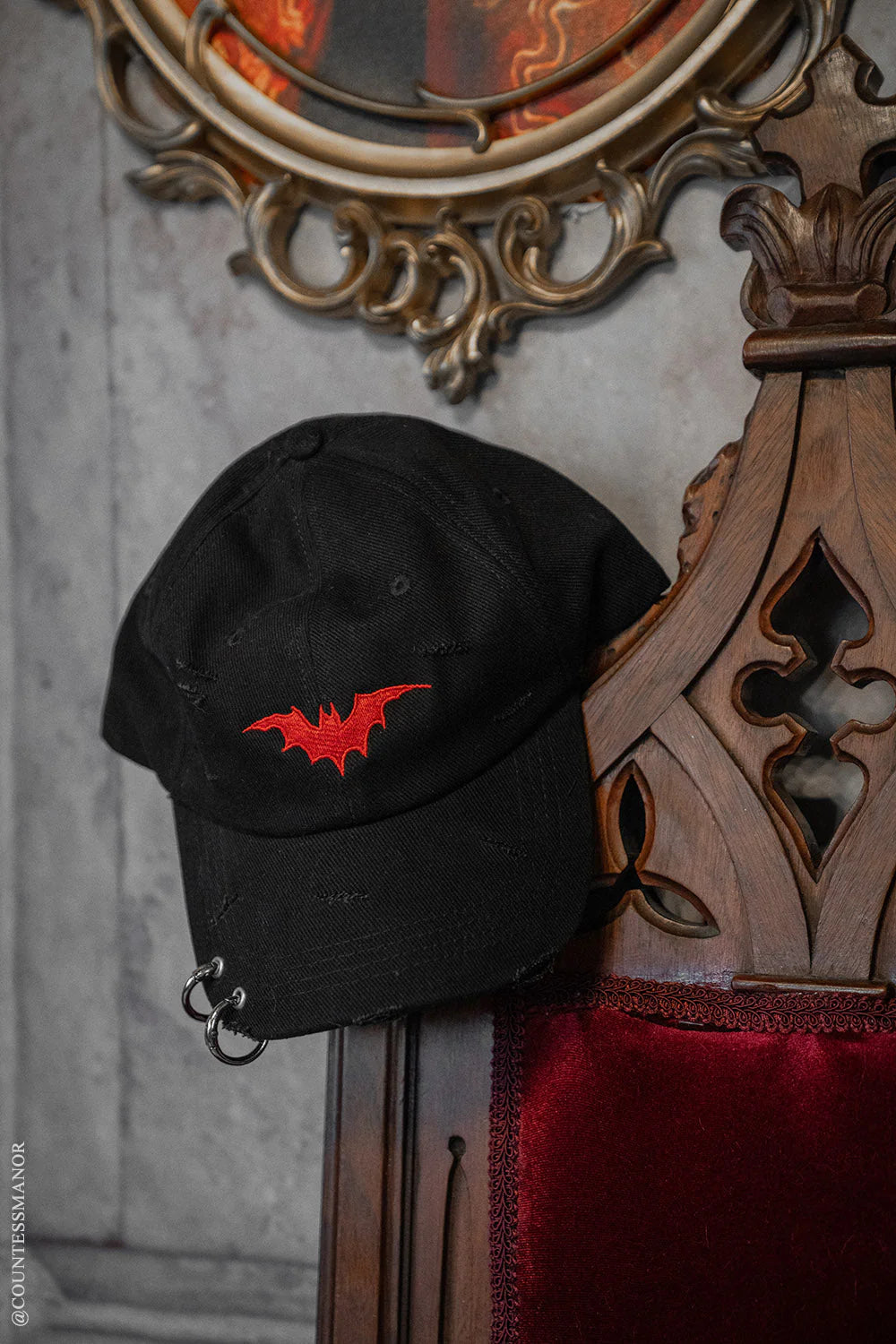 Vampire Bat Pierced Baseball Cap - Red