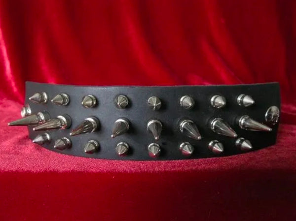3 Row Spiked Wristband with Long and Short Spikes