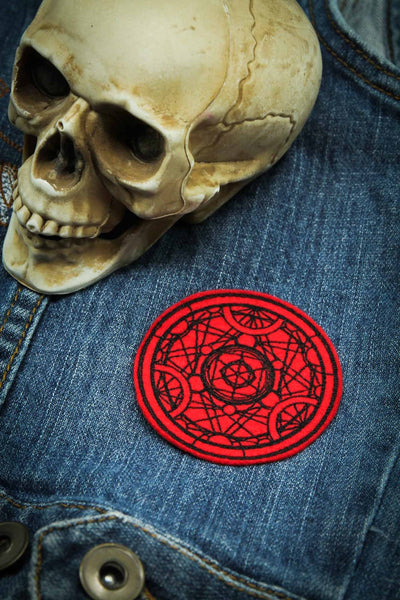 Red Alchemy Medallion Gothic Iron On Embroidered Patch