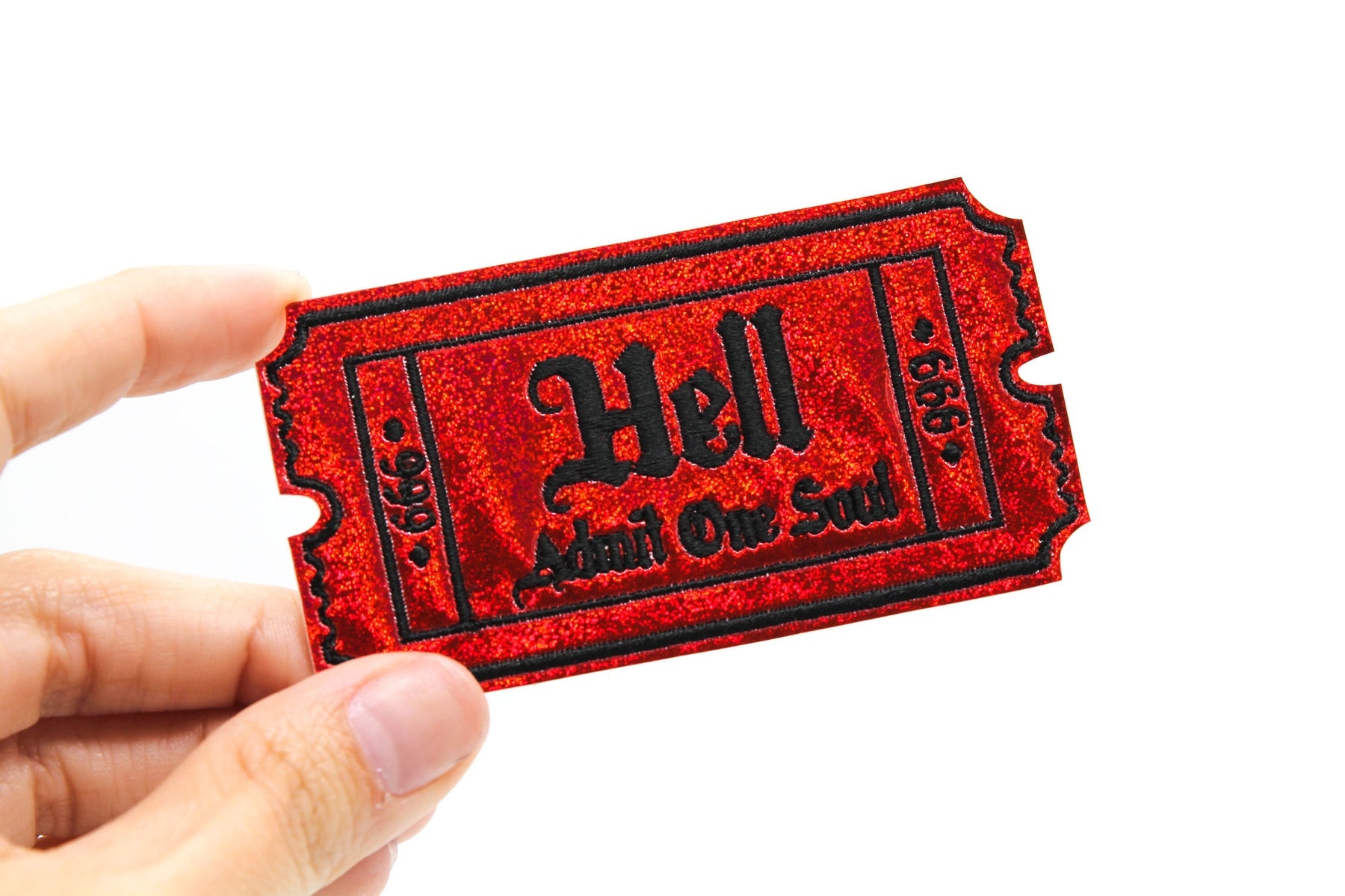 Hell Admit One Soul 666 - Red Glitter Holo Patch