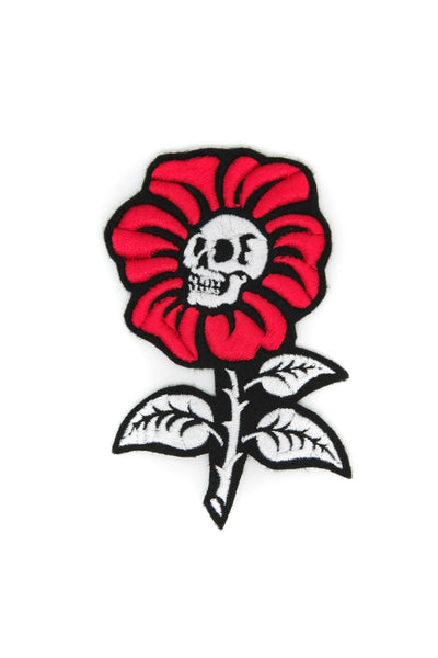 Skull Flower Iron On Embroidered Patch