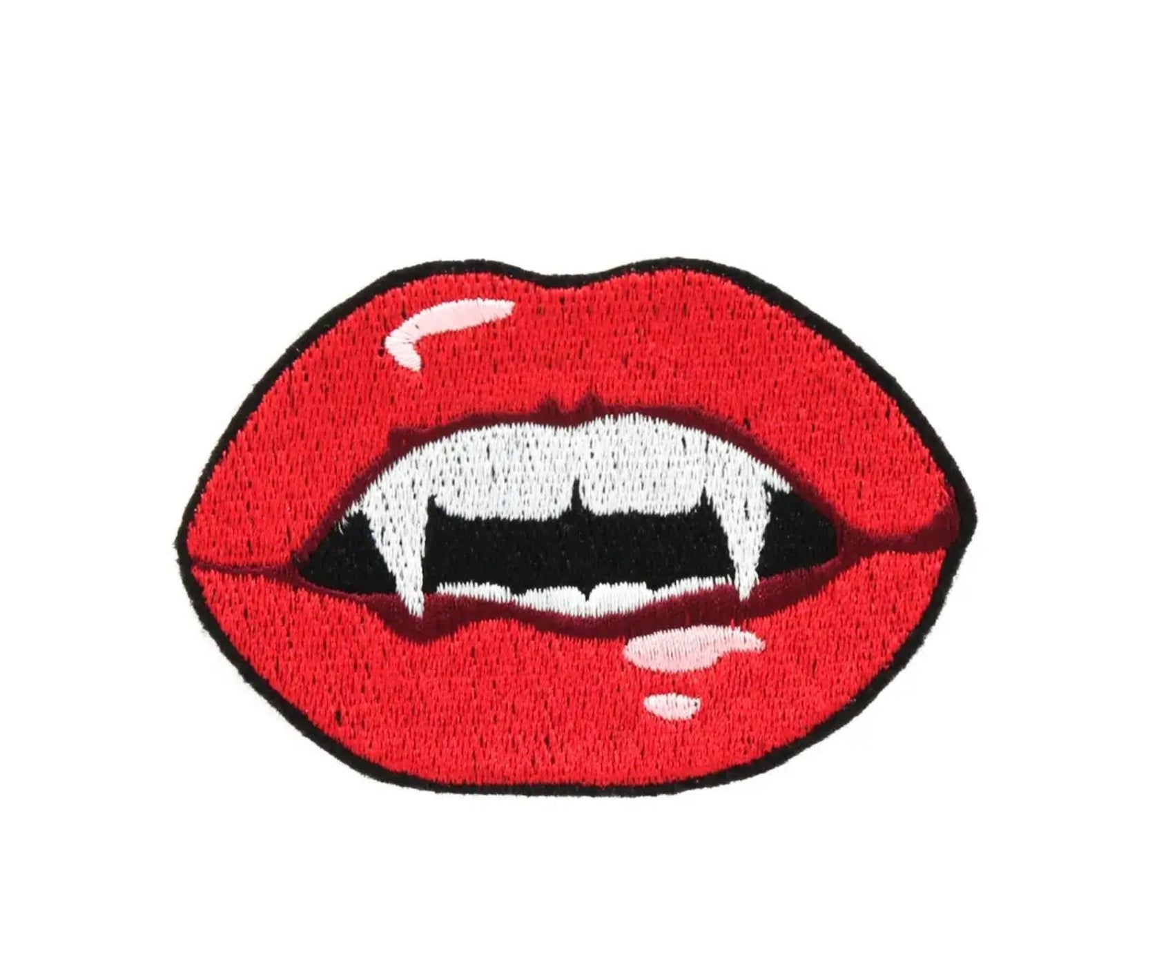 Vampire Kiss Iron On Embroidered Patch - Red and Black