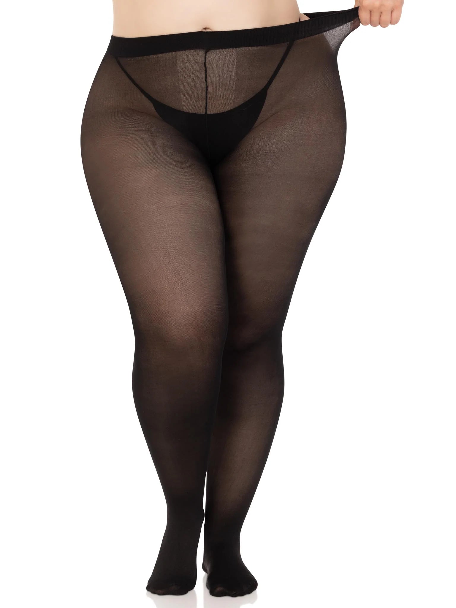 Opaque Sheer to Waist Tights - Black - PLUS