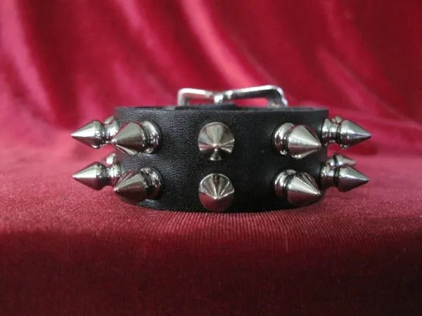 2-Row Spiked Leather Wristband