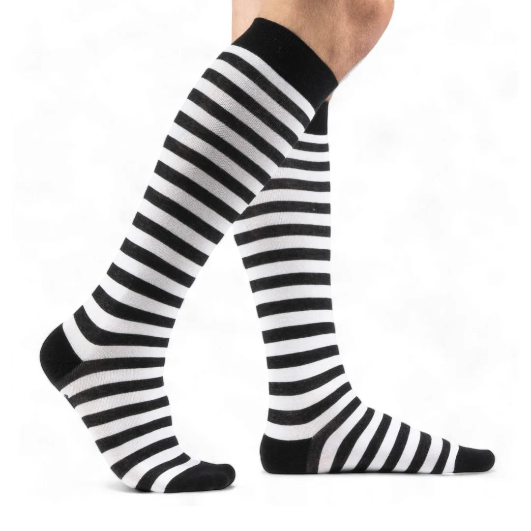 White and Black Stripe Knee-High Socks