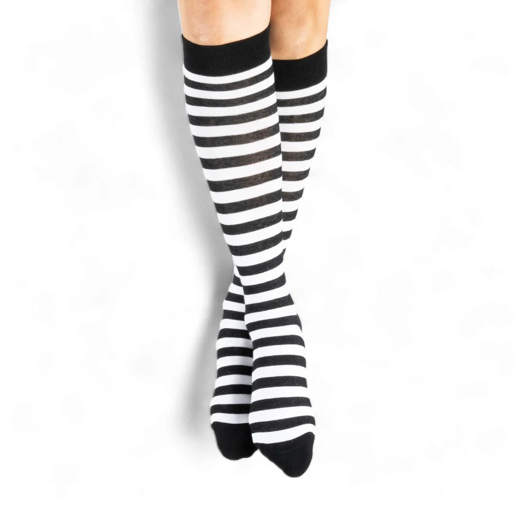 White and Black Stripe Knee-High Socks