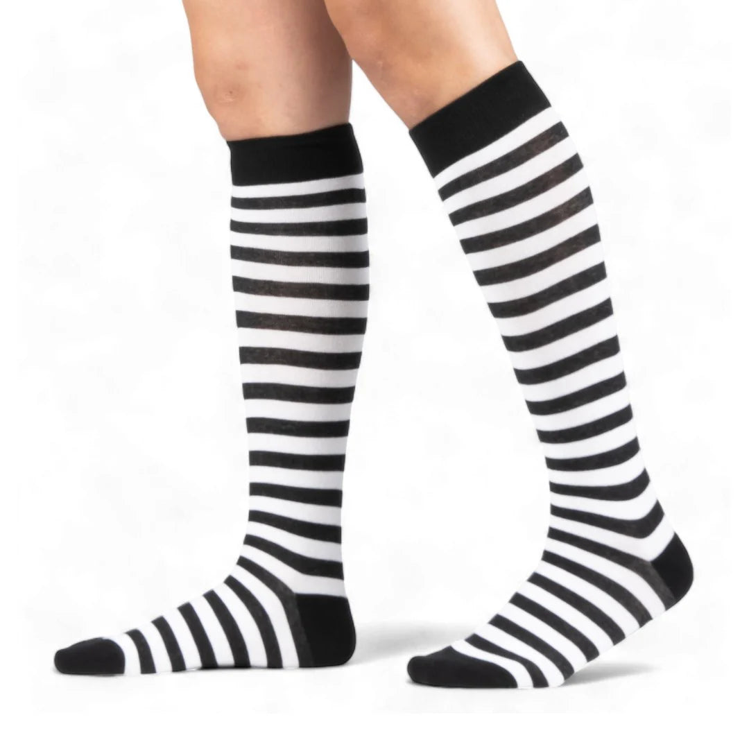 White and Black Stripe Knee-High Socks