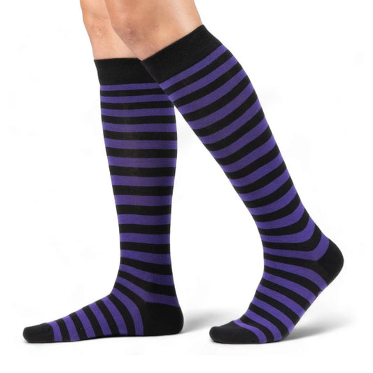 Grape and Black Stripe Knee-High Socks