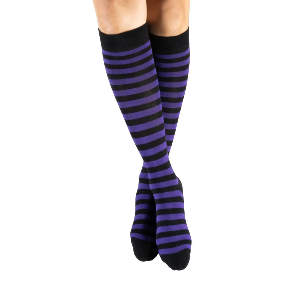 Grape and Black Stripe Knee-High Socks