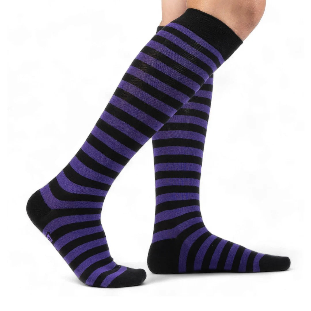 Grape and Black Stripe Knee-High Socks