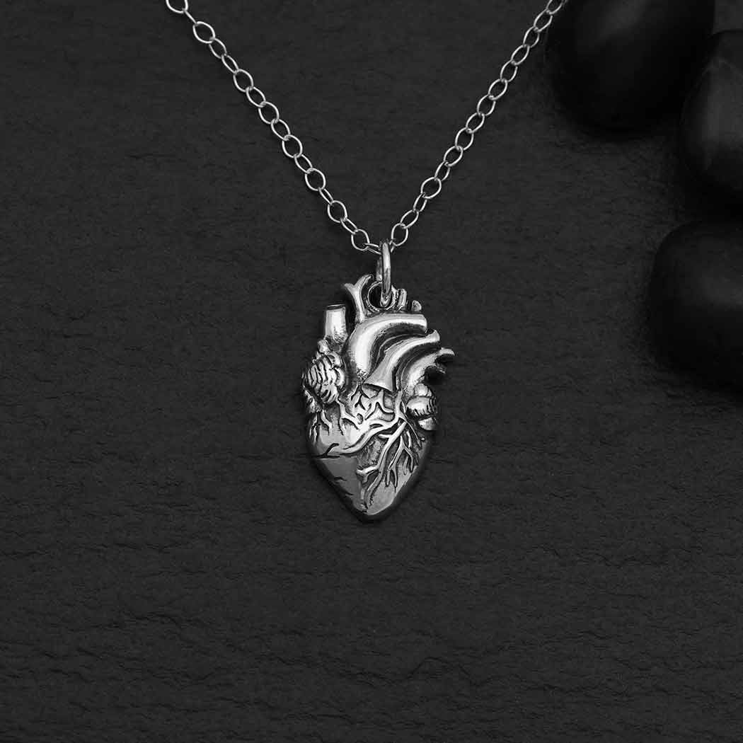 Sterling Silver Anatomical Heart Necklace