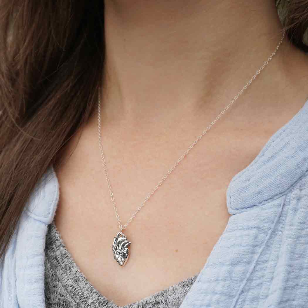 Sterling Silver Anatomical Heart Necklace