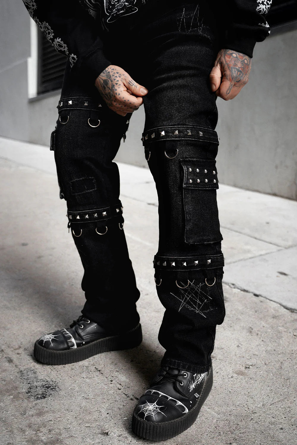 Asylum Scratches Pierced Cargo Pants