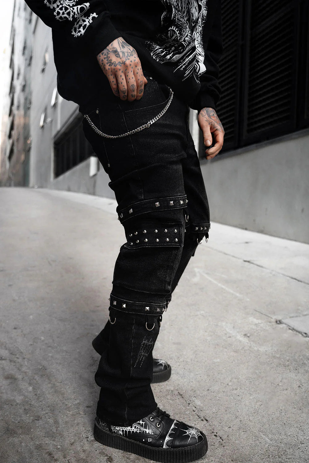 Asylum Scratches Pierced Cargo Pants