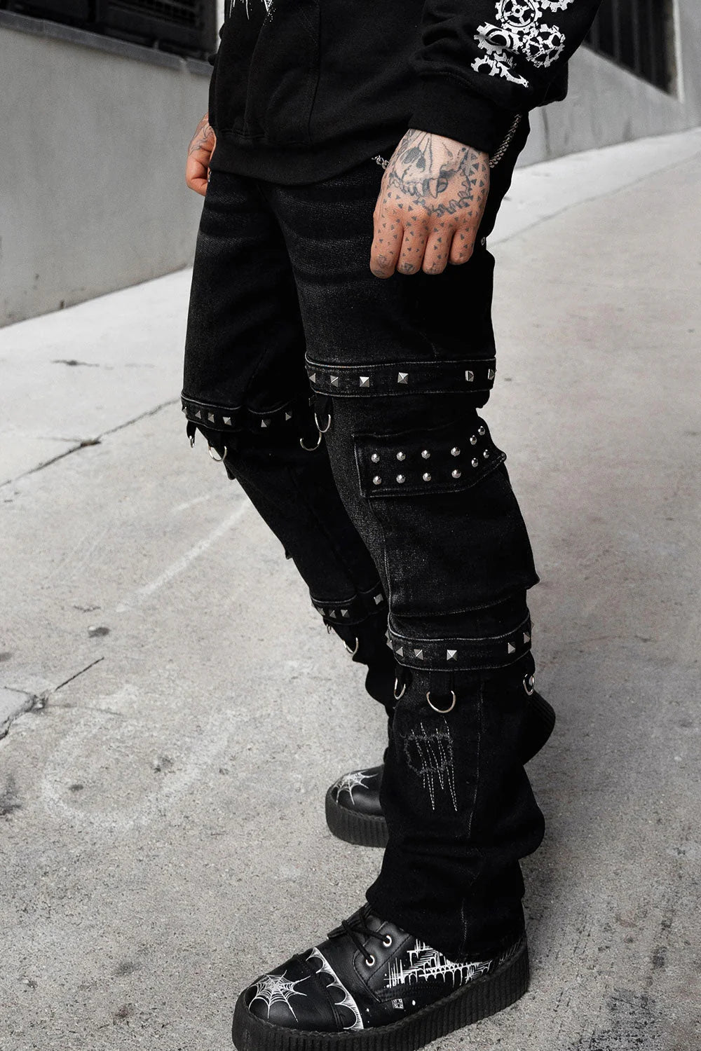 Asylum Scratches Pierced Cargo Pants