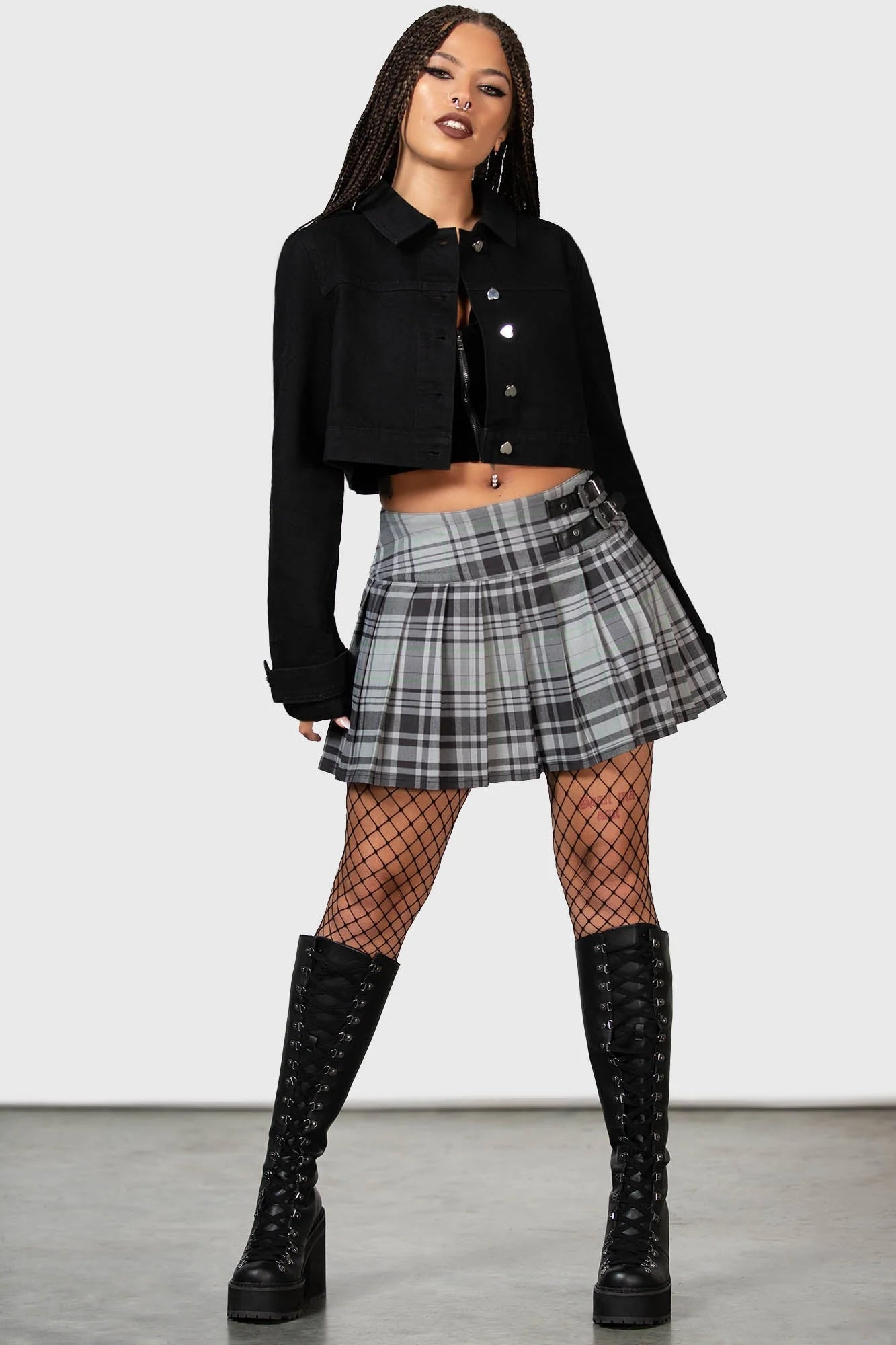 Bat Girl Skirt - Grey Tartan