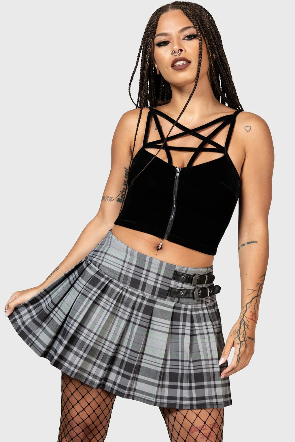 Bat Girl Skirt - Grey Tartan