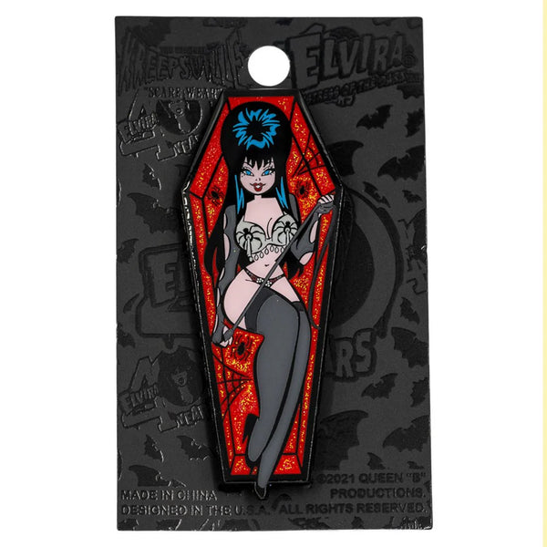 Elvira Spider Coffin Glitter Enamel Pin