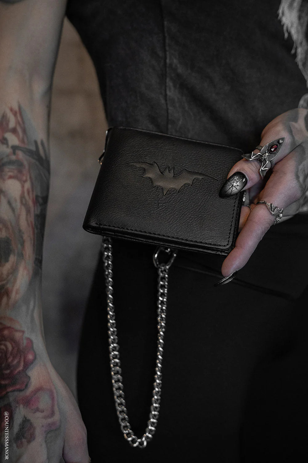 Bat Emboss Bifold Wallet w/ Chain