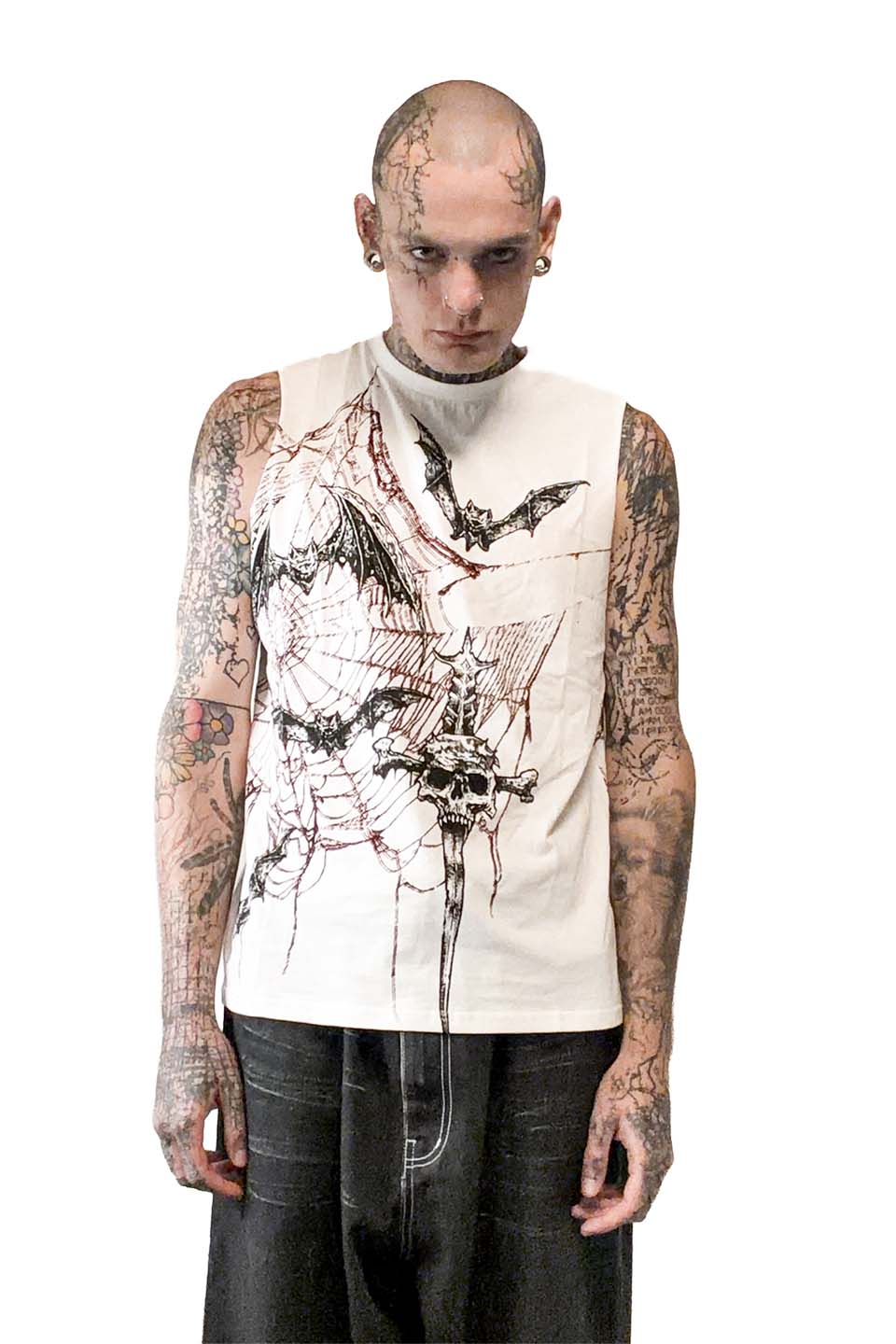Bat Web Punk Death Rock White Sleeveless T-shirt