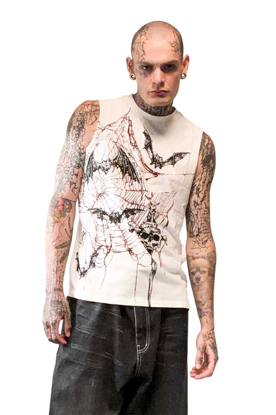 Bat Web Punk Death Rock White Sleeveless T-shirt