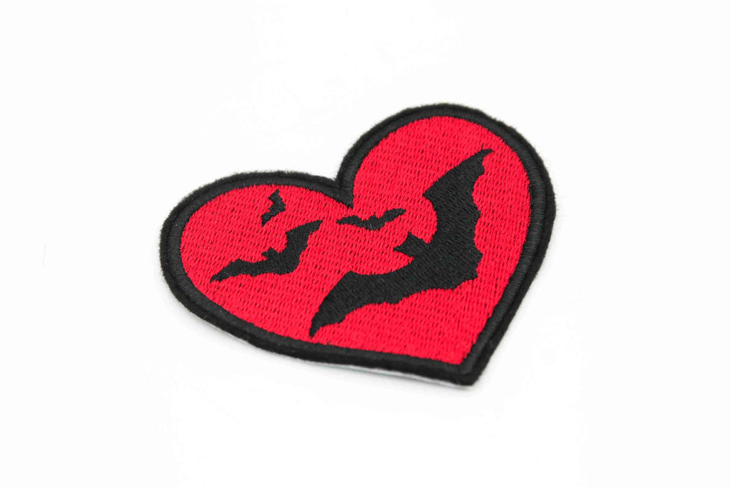 Bats Red Heart Iron On Embroidered Patch