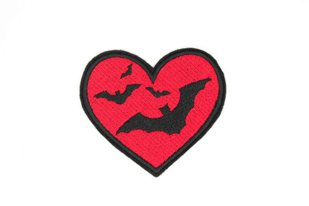 Bats Red Heart Iron On Embroidered Patch