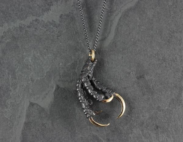 Black Crow Claw Necklace - Oxidized Bronze