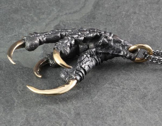 Black Crow Claw Necklace - Oxidized Bronze