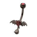 Black PVD Steel Heart Gem Bat Wing Navel with Teardrop Dangle