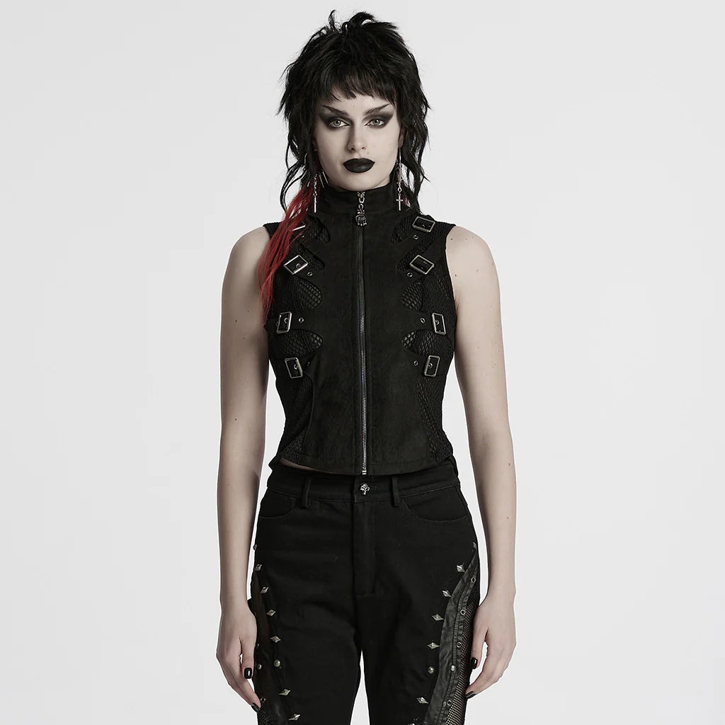 Buckle-Accent Black Punk Vest