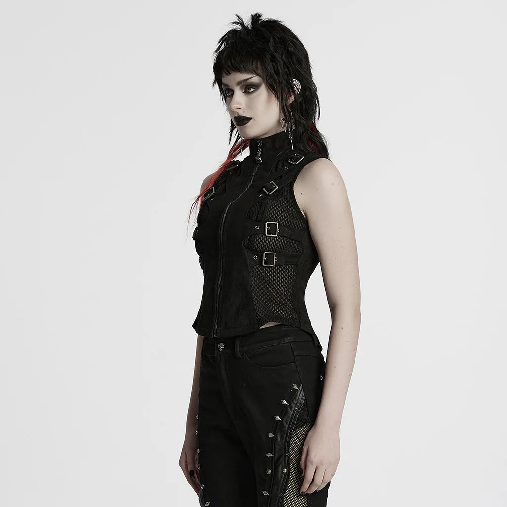 Buckle-Accent Black Punk Vest