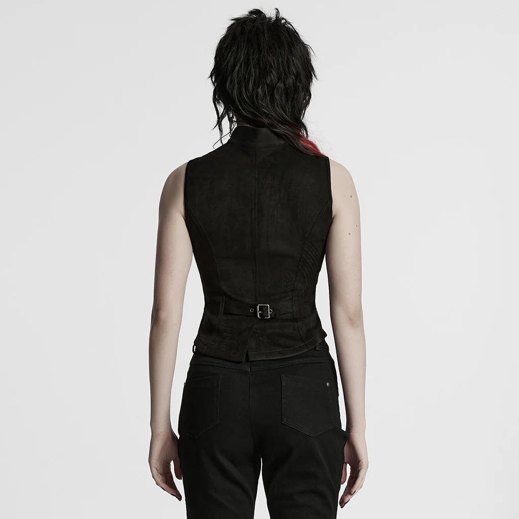 Buckle-Accent Black Punk Vest