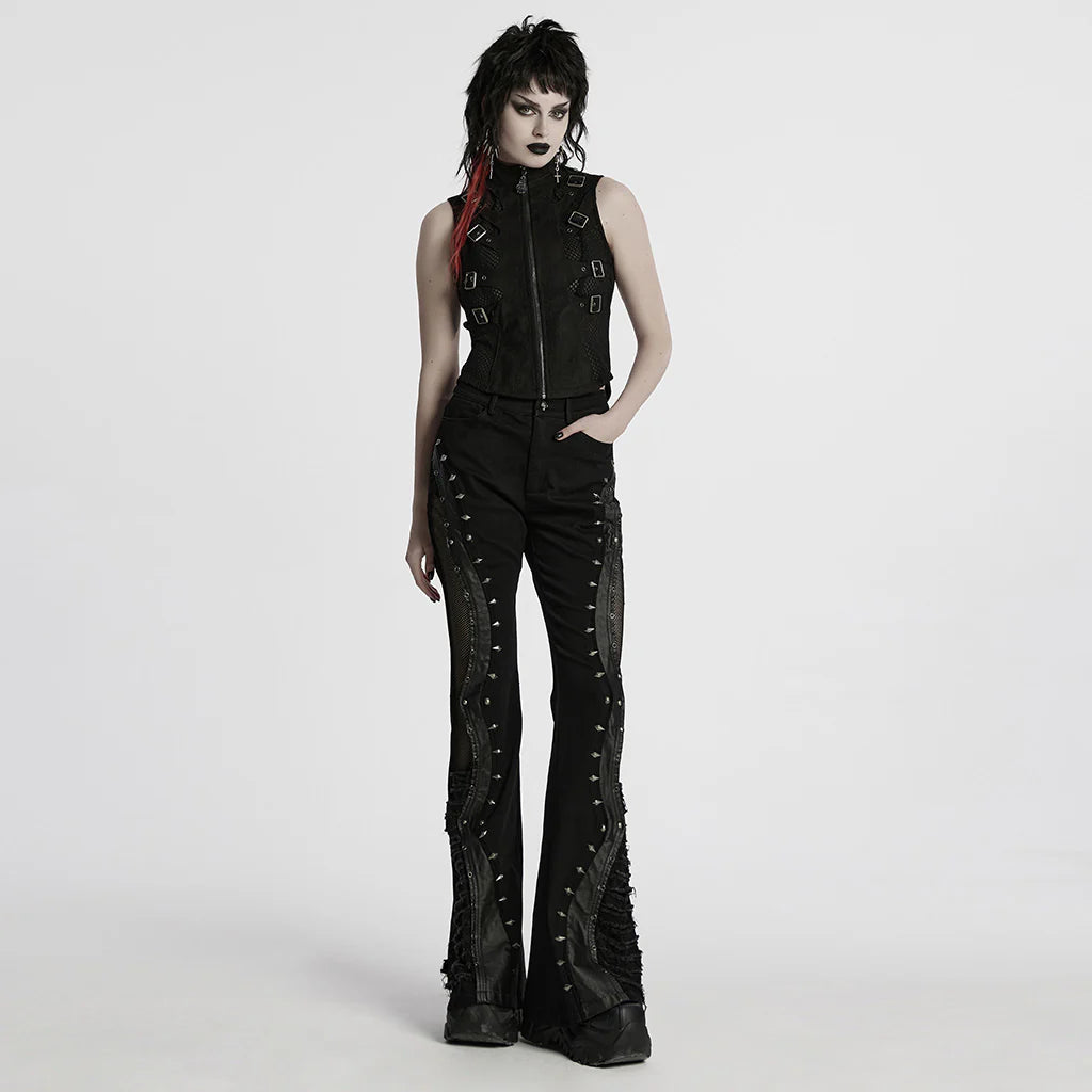 Buckle-Accent Black Punk Vest