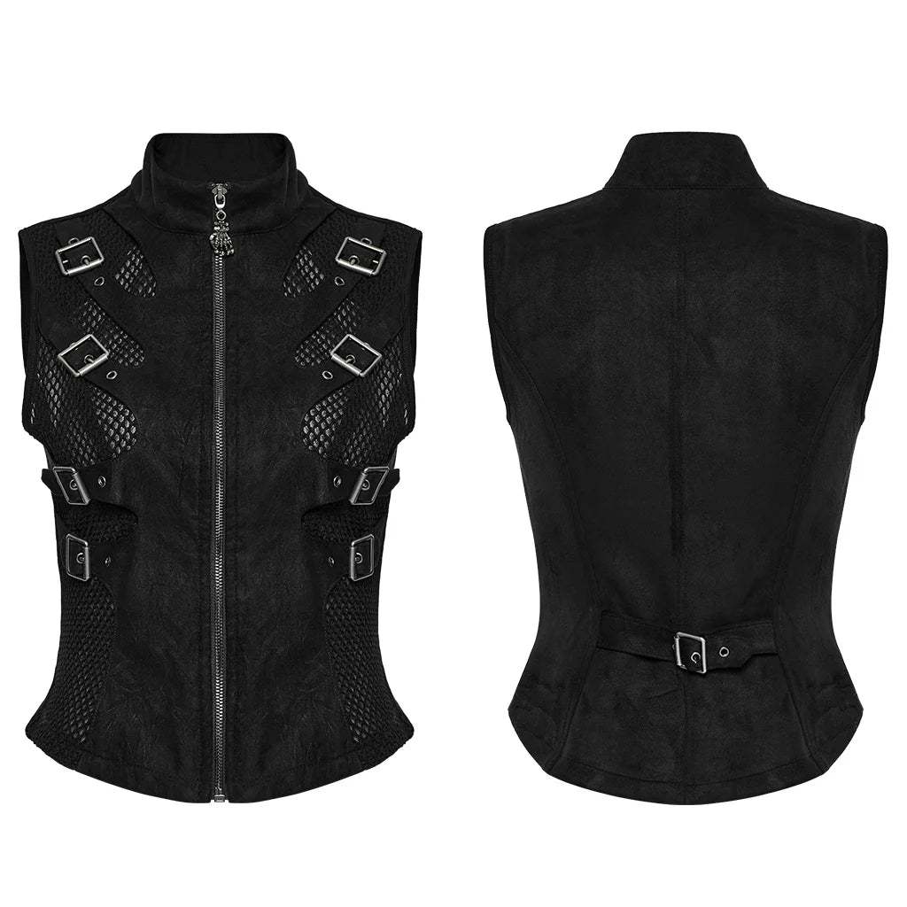 Buckle-Accent Black Punk Vest