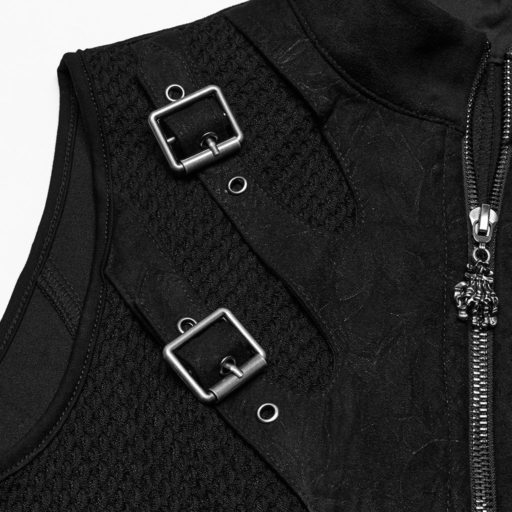Buckle-Accent Black Punk Vest