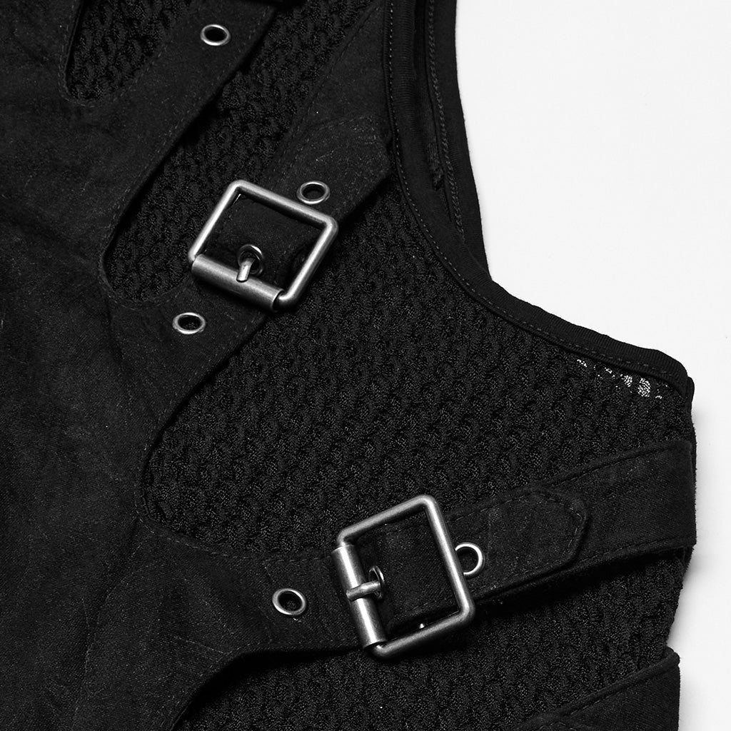 Buckle-Accent Black Punk Vest