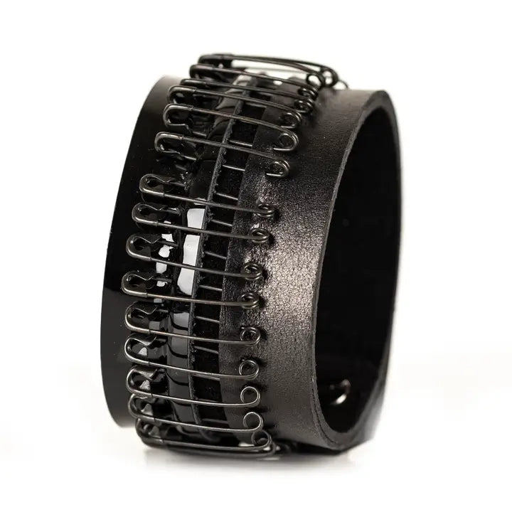 Black Wire-Stitch Leather Cuff Bracelet