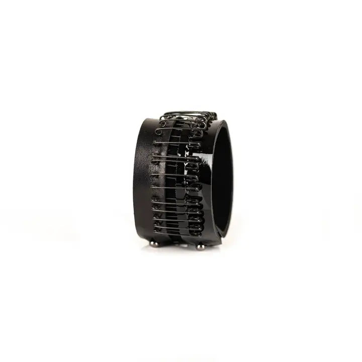 Black Wire-Stitch Leather Cuff Bracelet