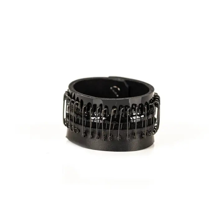 Black Wire-Stitch Leather Cuff Bracelet