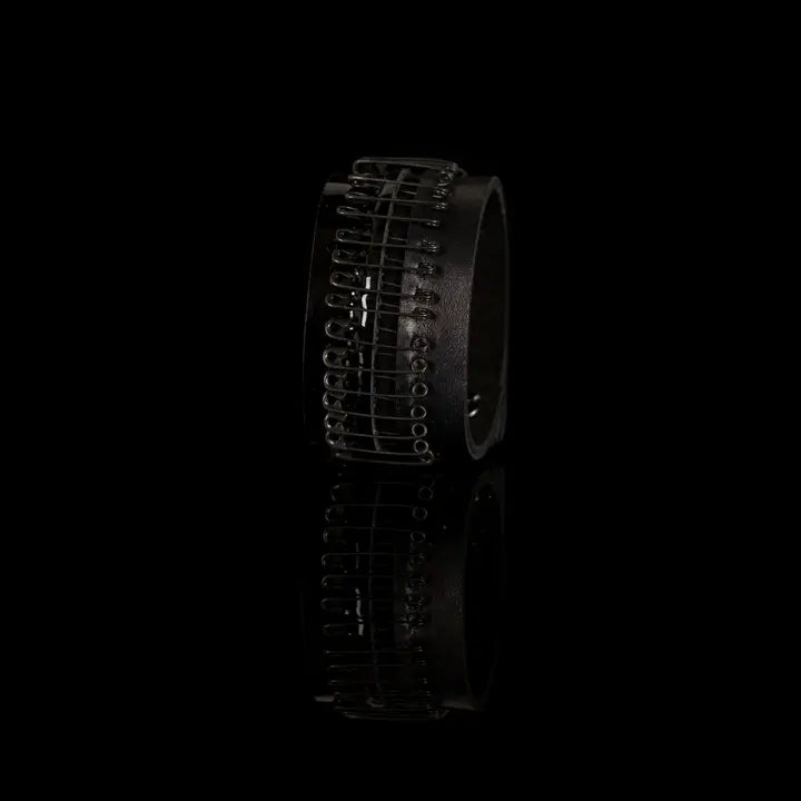 Black Wire-Stitch Leather Cuff Bracelet