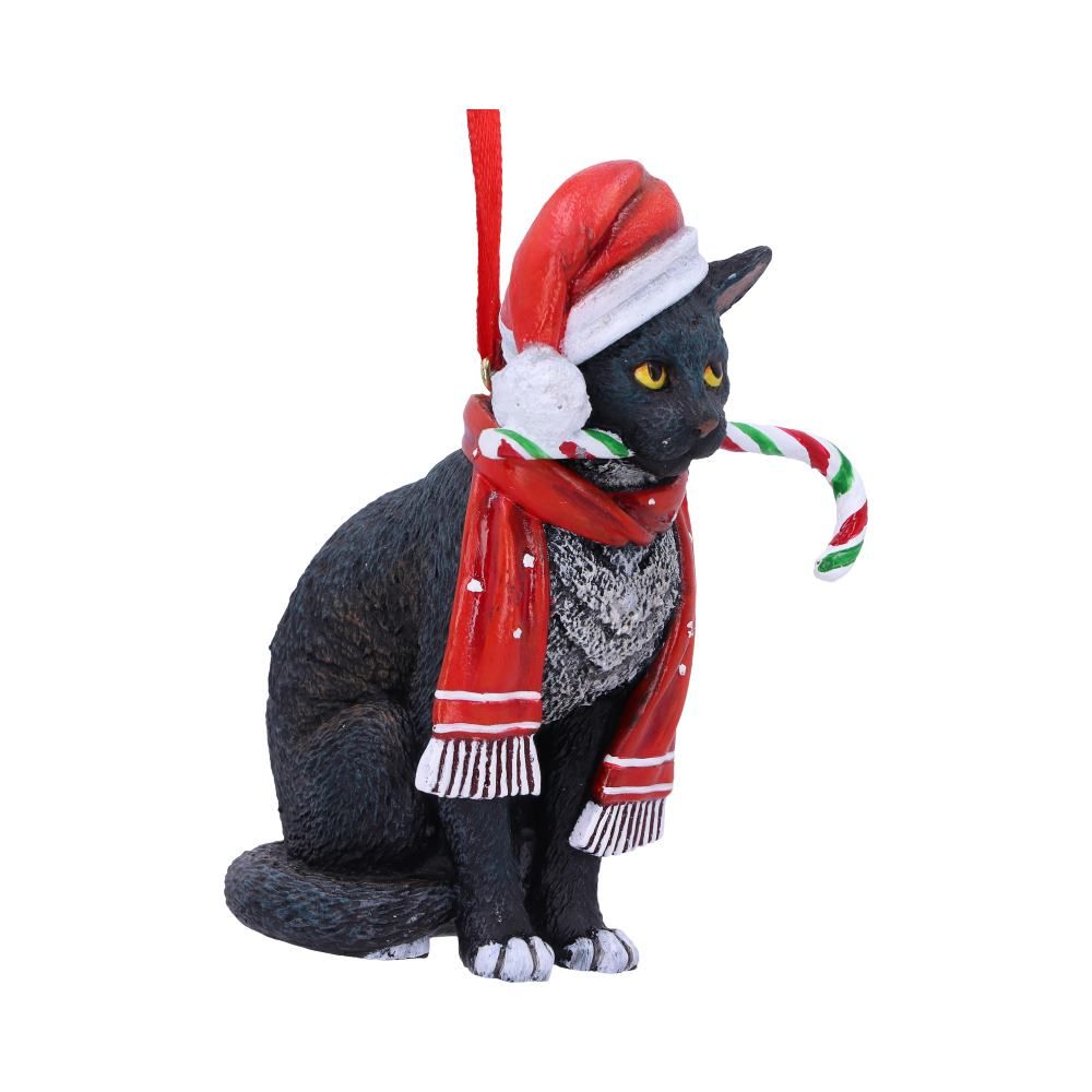 Candy Cane Cat Hanging Ornament 9cm