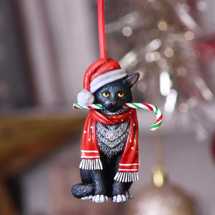 Candy Cane Cat Hanging Ornament 9cm